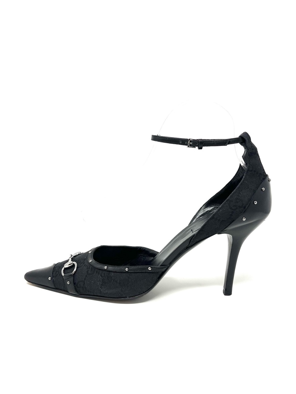 Vintage Gucci By Tom Ford Black GG Logo Monogram Canvas Horsebit Heels Pumps 10
